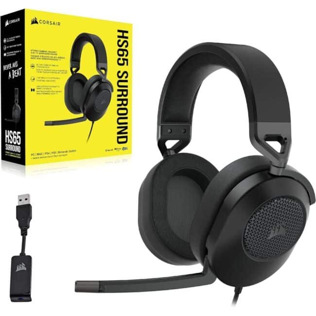CORSAIR HS65 SURROUND Wired Gaming Headset – Dolby Atmos, SonarWorks, Multi-Platform for PC, PS5, Xbox, and More (Carbon) - Image 2