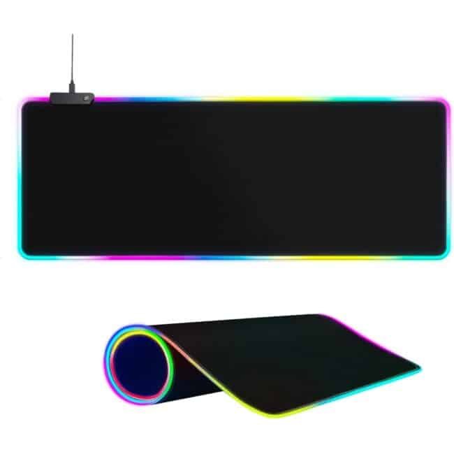 Large RGB Gaming Mouse Pad -15 Light Modes Touch Control Extended Soft Computer Keyboard Mat Non-Slip Rubber Base for Gamer Esports Pros 31.5X11.8 in